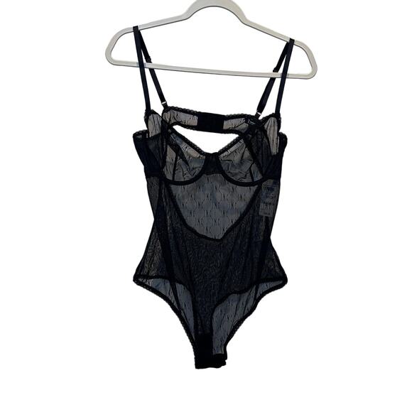 INC INTERNATIONAL CONCEPTS WOMENS MONOGRAM MESH BODYSUIT BLACK LOGO MEDIUM NEW - Picture 3 of 5